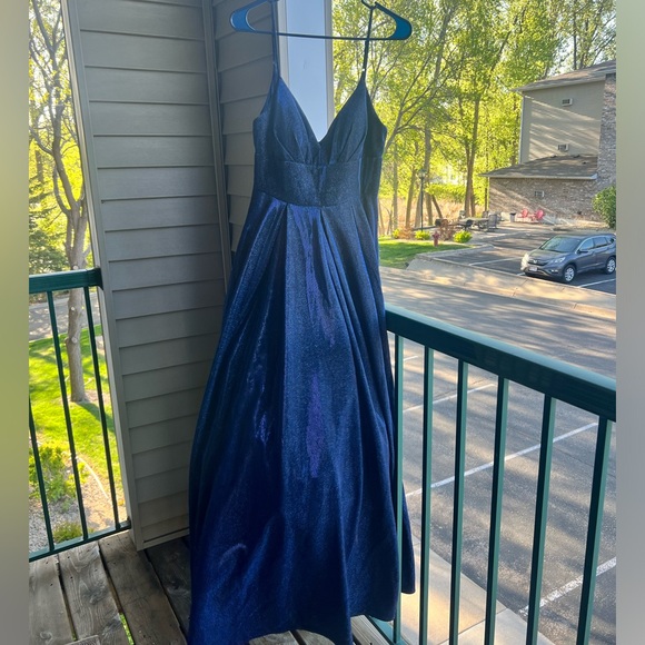 π B. Darlin Navy Blue Prom Glitter TulleSkirt Formal Gown 9/10 With Pockets - Picture 3 of 10